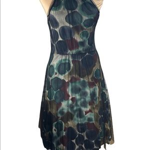 NWT Julienne W Sleeveless Halter Fit and Flare Mesh Overlay Dress Size S Small